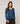 Asymmetrical neckline merino wool sweater - Denim Blue