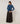 Asymmetrical neckline merino wool sweater - Denim Blue